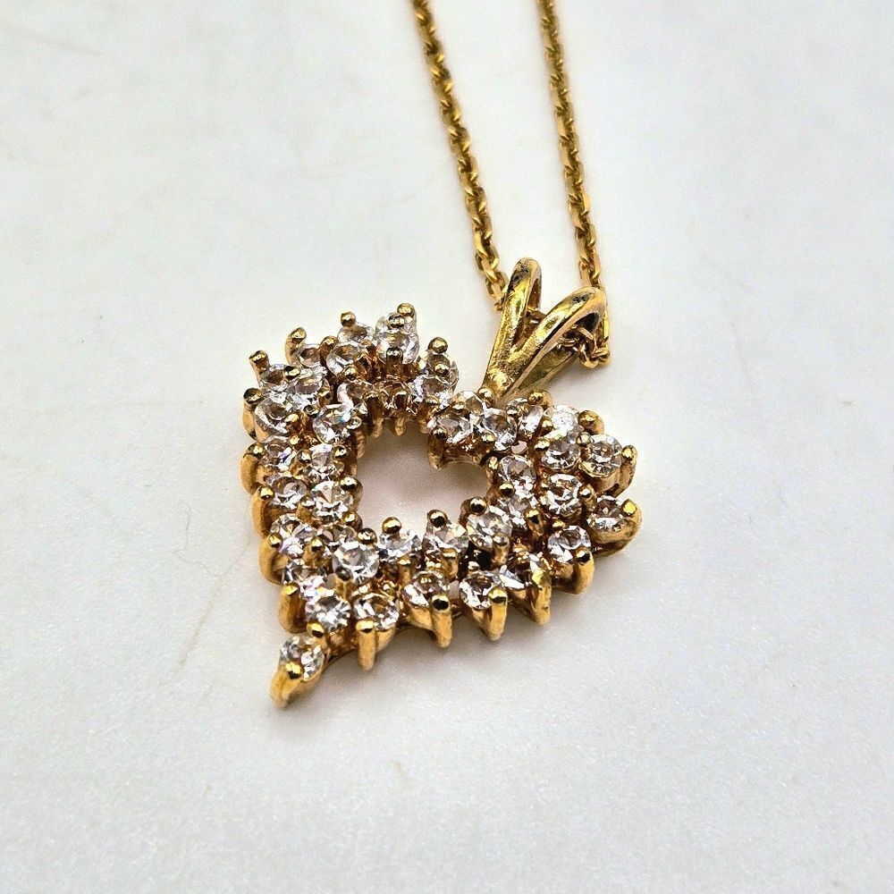 "5/$40" Vintage Antique Gold Finish CZ Heart Pendant Chain Necklace 18"